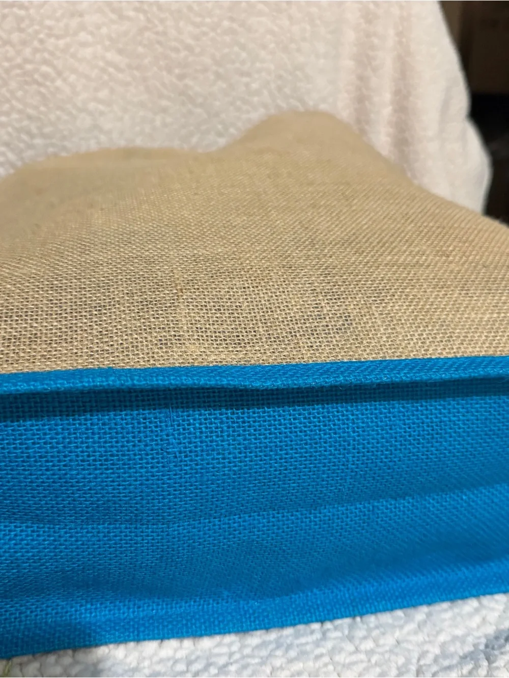The Bahamas Jute Laptop Tote Bag with Blue Trim